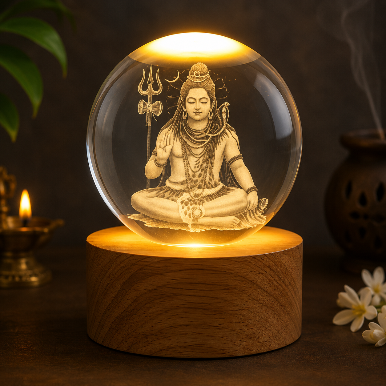 3D Shiv Crystal Ball Night Lamp with LED Wooden Base