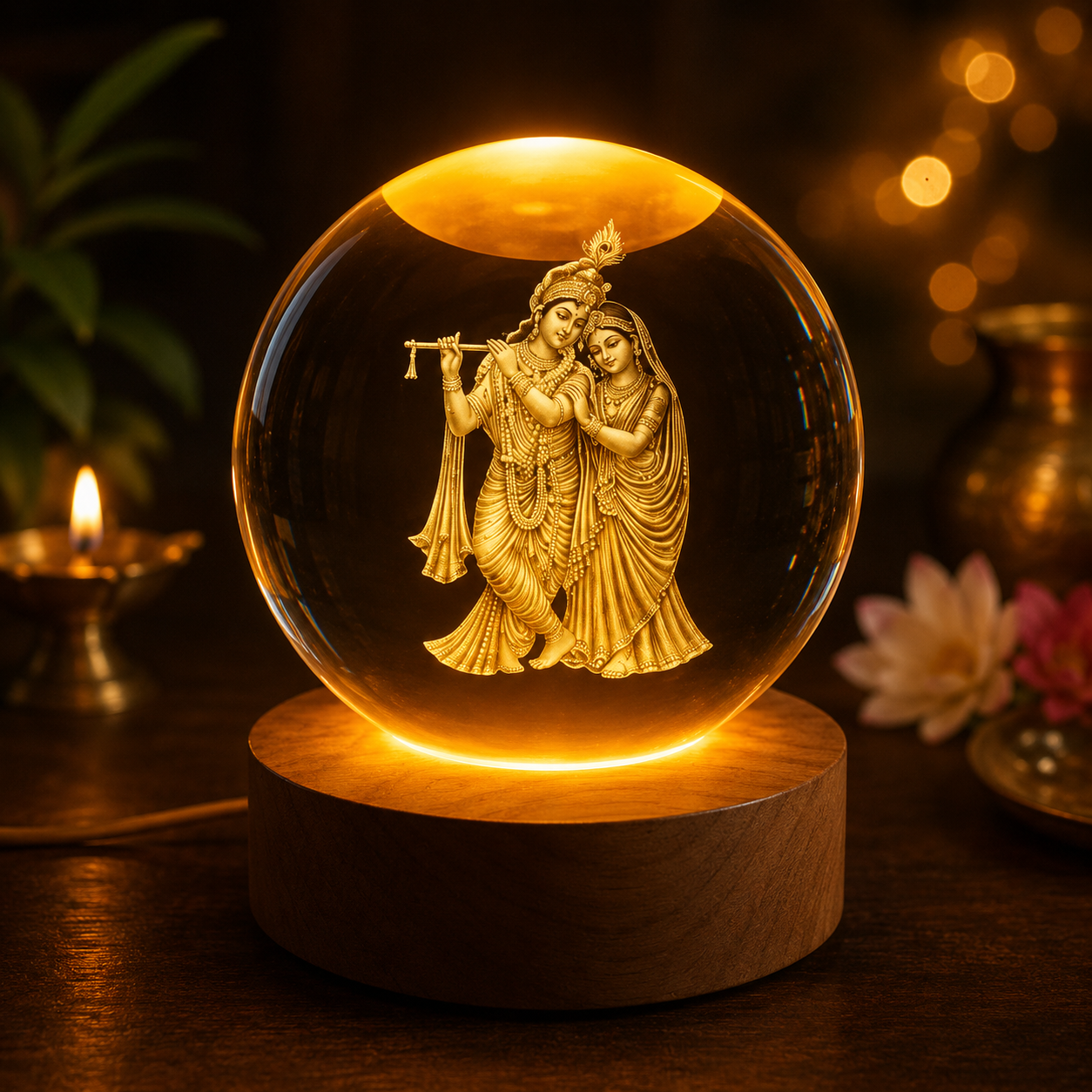 3D Radha Krishna Crystal Ball Night Lamp
