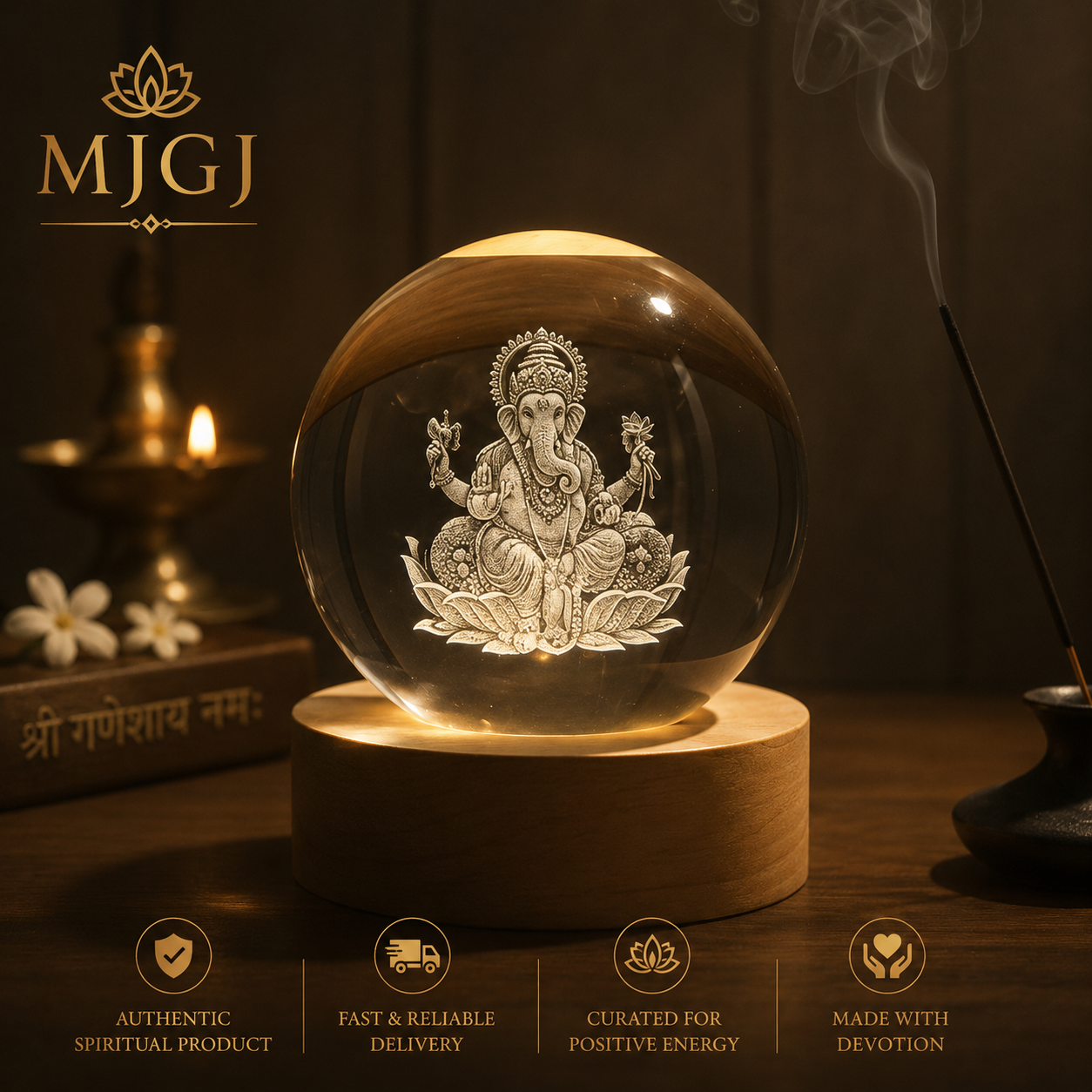 Divine Crystal Lamps | USB Cable & LED Wooden Base