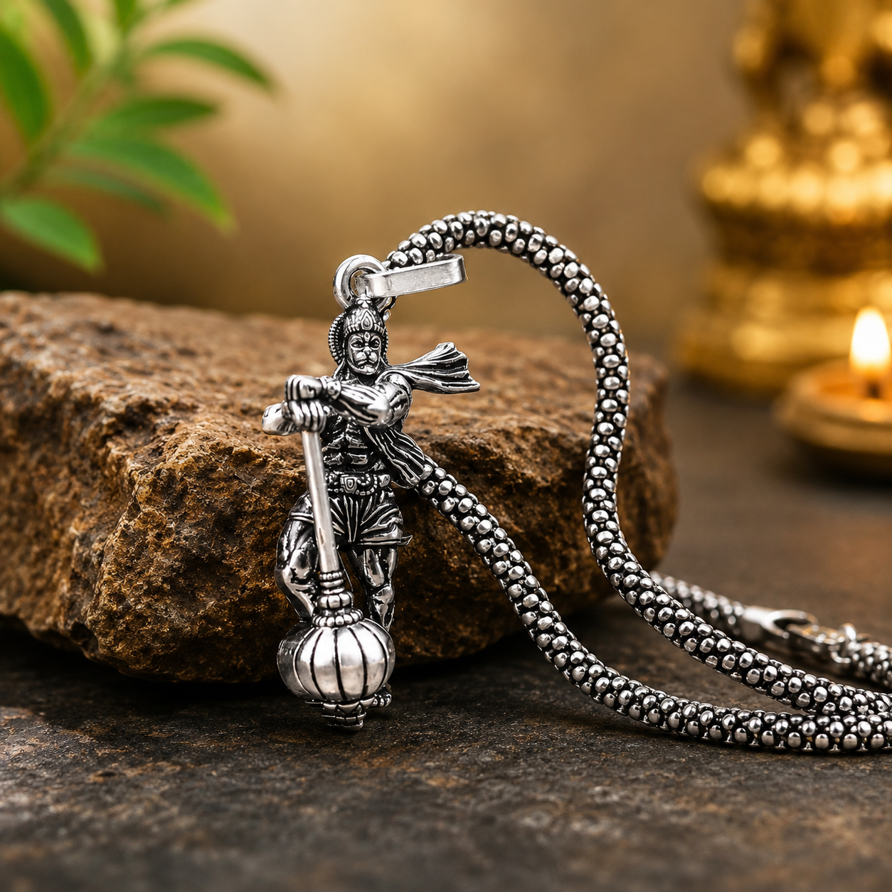 Men's Silver Chain with Hanuman Pendant