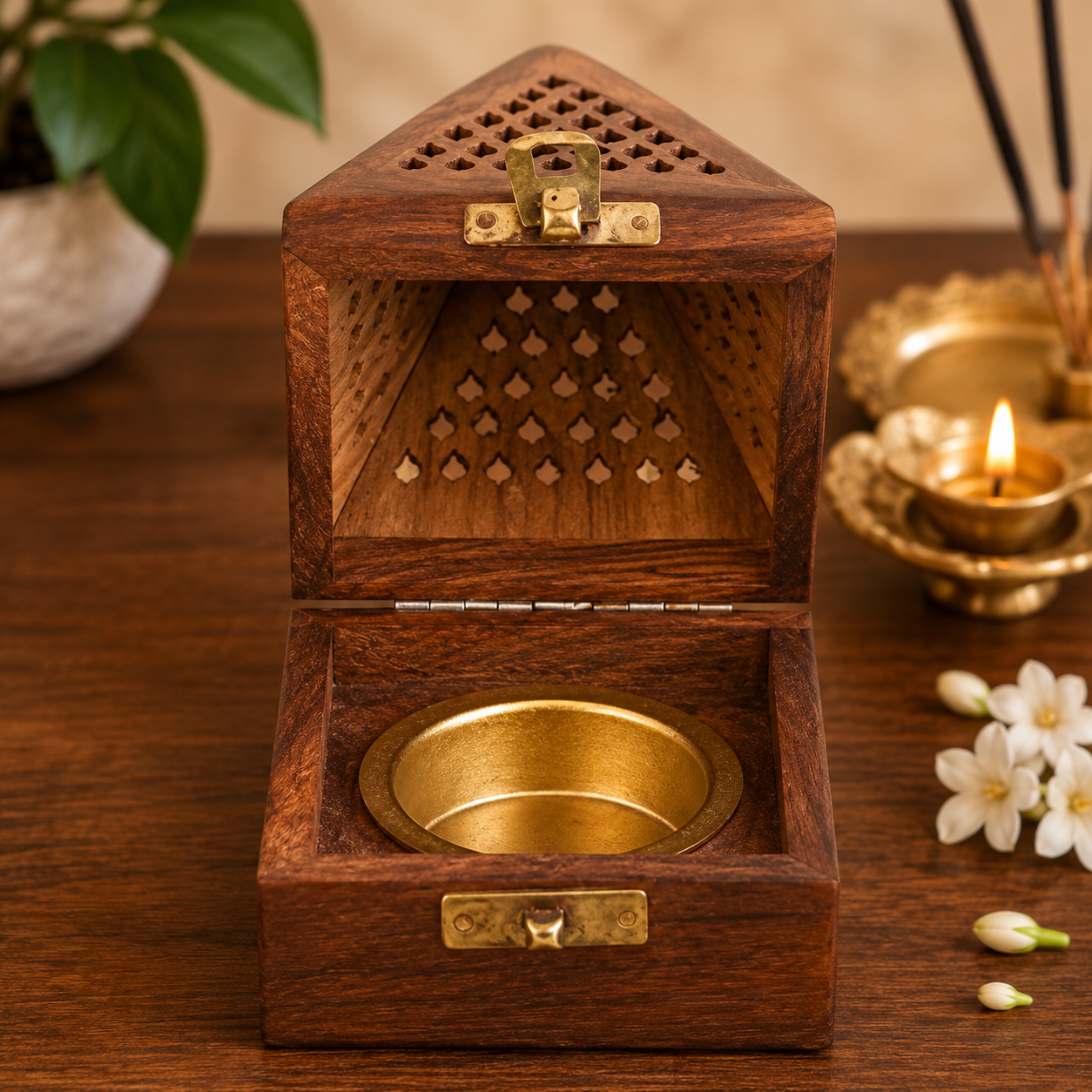 Handicraft Sheesham Wooden Incense Box Holder